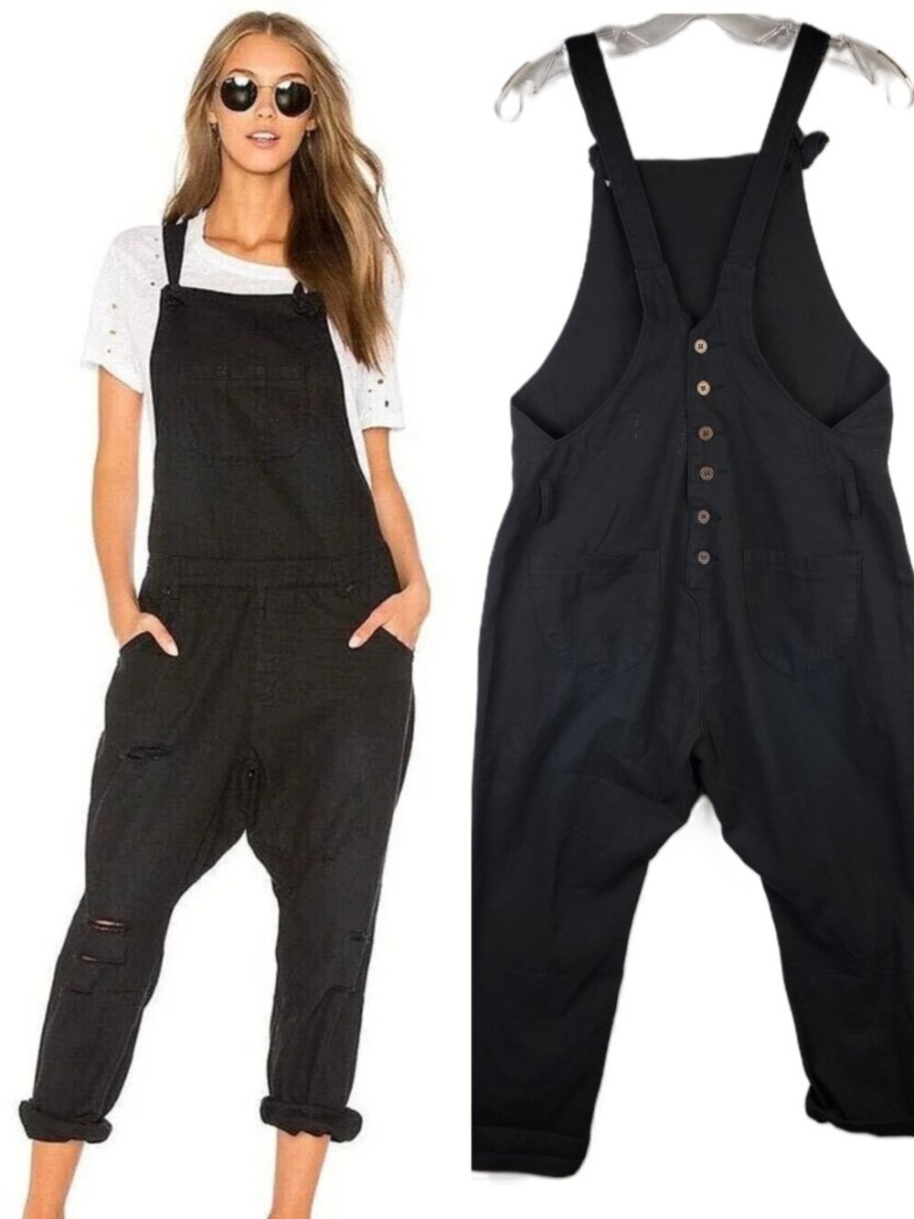 ONE Teaspoon Lord Monroe Jean Overalls Jumpsuit Distressed Black Boho size M